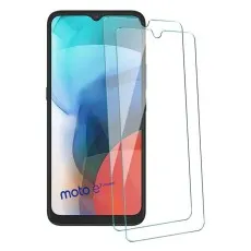 Motorola Moto E7 Tempered glass Screen Protector set, highlighting its sleek design and notch placement.