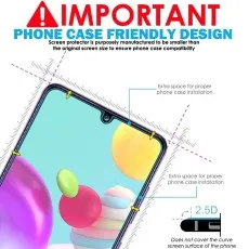 This screen protector is designed to be slightly smaller than the phone's display to ensure compatibility with phone cases, providing extra space for a secure fit.