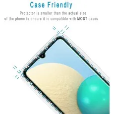 Case-friendly tempered glass protector for Samsung Galaxy A02s, designed to fit with most phone cases