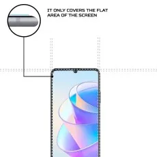 Close-up view highlighting the limited coverage of an ultra-thin 0.33mm tempered glass screen protector for Realme 10 5G.