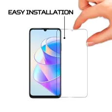 High-transparency screen protector designed for easy installation on Realme V30 , shown with a close-up hand placement.