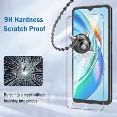 High-durability screen protector breaking into a mesh without loose shards.