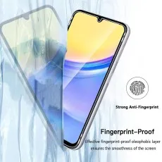 Fingerprint-proof tempered glass screen protector for Samsung Galaxy M02 with oleophobic coating.