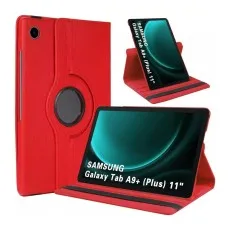 Samsung Galaxy Tab A9 Plus 11'' 2023 tablet case, 360-degree rotating leather cover, front view in Red