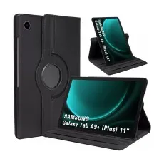 Samsung Galaxy Tab A9 Plus 11'' 2023 tablet case, 360-degree rotating leather cover, front view in Black