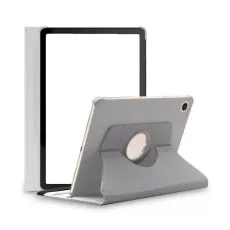 Samsung Galaxy Tab A9 Plus 11'' 2023 tablet case, 360-degree rotating leather cover, front view in Silver