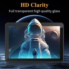 Amazon Fire HD 8 (12th Gen, 2024) tablet displaying a crystal-clear tempered glass screen protector with full transparency for high-quality visuals