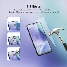 Tempered glass screen protector for Vivo Y20 2021 shown with a hammer, rocks, and sharp tools to highlight its durability and scratch resistance.