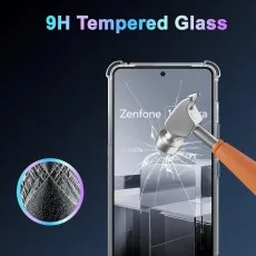 Asus Zenfone 11 Ultra with 9H tempered glass screen protector, offering high durability and impact resistance.