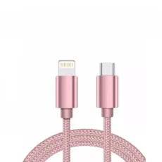 Pink braided Type C to iPhone charger cable with Lightning connector for fast charging and durability