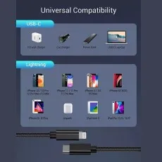 Type C to iPhone Charger Cable - Braided Long USB-C Fast Charging Lead (1m, 2m, 3m) for iPhone 14, 13, 12, 11, X, 8