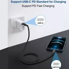 Type C to iPhone Charger Cable - Braided Long USB-C Fast Charging Lead (1m, 2m, 3m) for iPhone 14, 13, 12, 11, X, 8