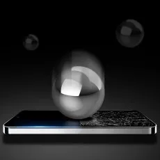 Illustration of impact resistance for Honor 90 GT tempered glass screen protector, showing a metal sphere striking the screen with a cracked surface, emphasizing durability and protection..