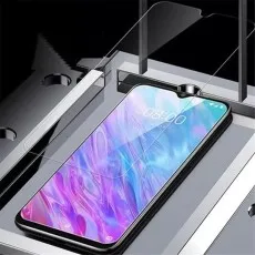 Tempered glass screen protector being precisely applied to a smartphone