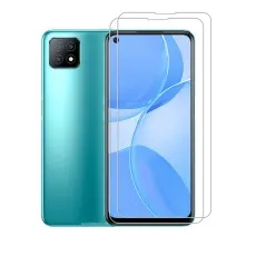 Image of Oppo A53 5G with 2-Pack HD Clear Tempered Glass Screen Protectors ready for installation