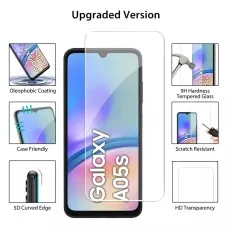 Protect your Galaxy A05s with this upgraded screen protector. Oleophobic, case-friendly, 5D, 9H, scratch-resistant, HD