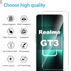 High-quality Realme GT5 protector (GT3 shown) fingerprint reduce, clear.