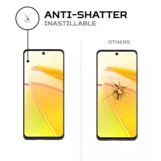 Anti-shatter screen protector for Realme C67 4G impact comparison shown.