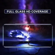 Full glass HD coverage screen protector on a phone displaying a vivid, starry night scene