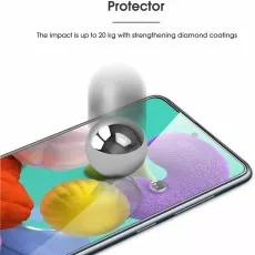 A71 5G screen protector resists 20 kg impact from a steel ball due to diamond coating.