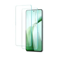 Realme Narzo 60x smartphone with two clear screen protectors. Green wallpaper.