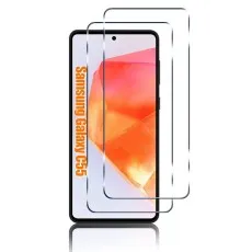 Samsung Galaxy C55 with two clear screen protectors above it
