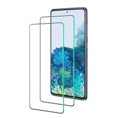 Realme 12 smartphone with two clear screen protectors. Blue floral wallpaper.