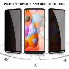 Galaxy A11 privacy screen protector visible at 90°, invisible at 45° angles, protecting from peeking..