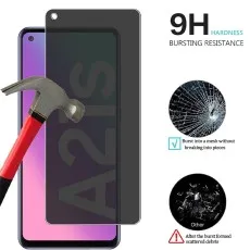 9H hardness privacy screen for Galaxy A21s with bursting resistance. Shatters safely into a mesh, unlike other glass.