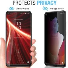 TCL 10L privacy screen directly visible head-on, anti-spy (invisible) at 45° angle. Shows lock screens