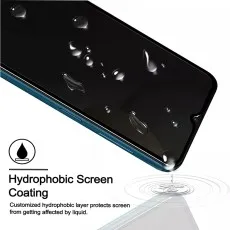 Water droplets on a phone screen with hydrophobic coating