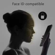 Face ID compatible screen protector unlocking a phone.