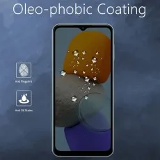 Oleophobic coating. Water droplets on a phone screen, resists fingerprints and oi
