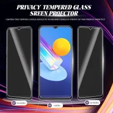 Privacy Tempered Glass Screen Protector for Vivo Y17 (likely). Shows viewing angles 90° visible, 30° invisible