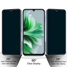 Anti-peep screen shows clear display at 90° and darkens at 28° side angles for privacy