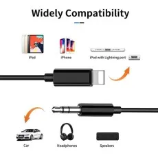 iPhone Aux Cable UK 1 Metre - 3.5mm Aux In Cord for Car, Headphones & Speakers (Black)