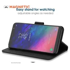 Samsung galaxy A6 2018 Leather wallet case Megnatic Stand.