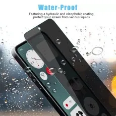 Waterproof privacy screen protector, showing water droplets on the surface. Oleophobic coating.