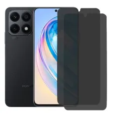 Silver Honor X8a with privacy screen partially applied, two spares beside it.