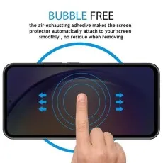 Finger pressing down on the center, blue arrows showing air being pushed out.