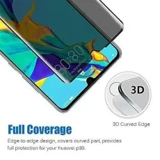 Full coverage 3D curved edge privacy screen protector for Huawei, shown partially applied.