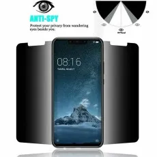 Anti-spy privacy screen clear at 90°, darkens from sides. Two spare protectors.