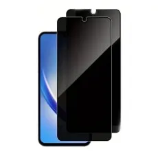 Two black privacy screen protectors next to a Motorola Moto G Play (2021).