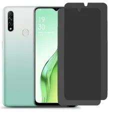 OPPO A31 phone with screen on, next to two privacy screen protectors