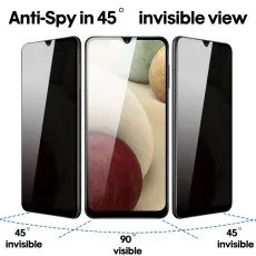 Anti-spy screen protector shown at 45° invisible and 90° visible viewing angles