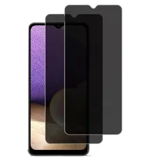 Samsung Galaxy A04 with two black privacy screen protectors