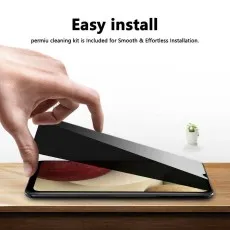 Hand installing a screen protector on a phone. Text says Easy install