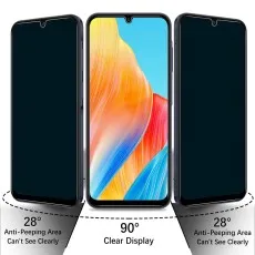 Privacy screen protector for Samsung A25, offering clear display at 90 degrees and privacy at 28 degrees
