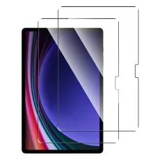 Two HD tempered glass screen protectors aligned over a Samsung Galaxy Tab S10 Plus 12.4-inch tablet, showcasing full display coverage and precise cutouts