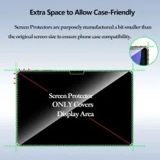 Visual showing case-friendly screen protector design for Galaxy Tab S10 Plus with extra space around edges and precise fit limited to display area